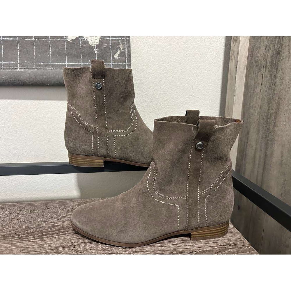 Frye and Co Womens Taupe Suede Western Ankle Boots 8M 3470841-EPT Stacked Heel